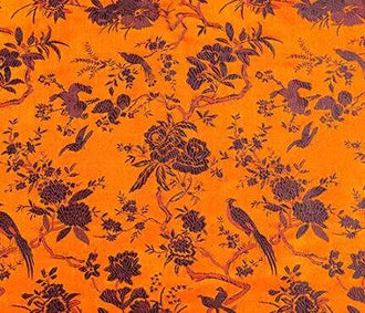 Orange Color Brocade Fabric with Black Bird Style, Cheongsam Fabric, Chinese Style Fabric, Jacquard Fabric, Fabric by the yard