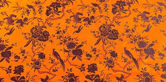 Orange Color Brocade Fabric with Black Bird Style, Cheongsam Fabric, Chinese Style Fabric, Jacquard Fabric, Fabric by the yard
