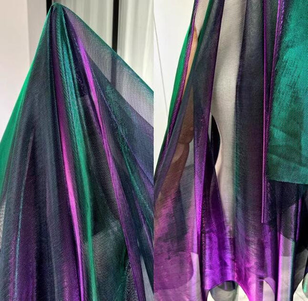 Green purple color gradient mesh fabric, wedding party dress fabric, soft mesh fabric, by the yard
