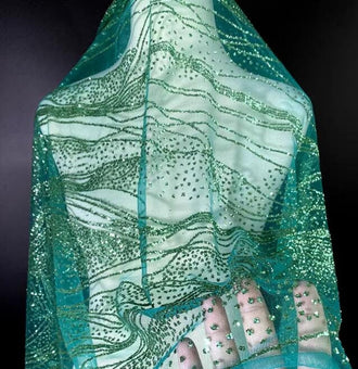 Green color mesh fabric, water wave mesh fabric, wedding glitter mesh fabric, cosplay dress mesh fabric, decor glitter mesh