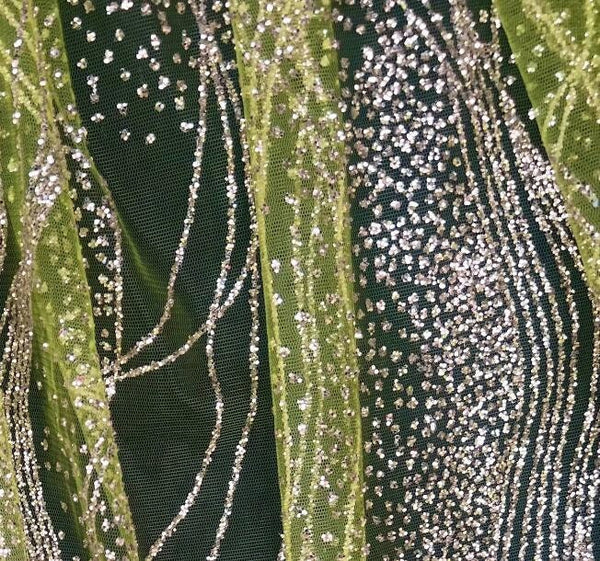 Light yellow green color mesh fabric, water wave mesh fabric, wedding glitter mesh fabric, cosplay dress fabric, decor glitter mesh