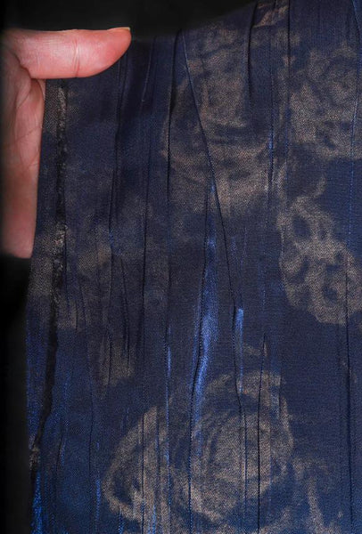 Blue pleated jacquard with rose pattern fabric, retro blue gold fabric, wedding jacket jacquard fabric,