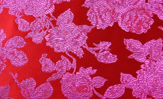 Big red color with rose red peony flower brocade fabric, Chinese style jacquard qipao fabric, children's clothing fabric