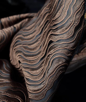 High quality black coffee color jacquard fabric, wave pattern fabric, relief texture fabric,  jacket fabric, cape fabric, by the yard