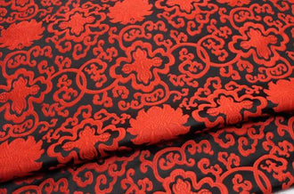 Black red color brocade fabric, jacquard fabric, flower style brocade fabric, cosplay dress fabric, by the yard