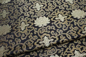 Black gold color brocade fabric, jacquard fabric, flower style brocade fabric, cosplay dress fabric, by the yard
