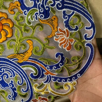 Large circular applique, embroidered with auspicious patterns applique, embroidery applique, embroidered flower pattern, for 1 pcs