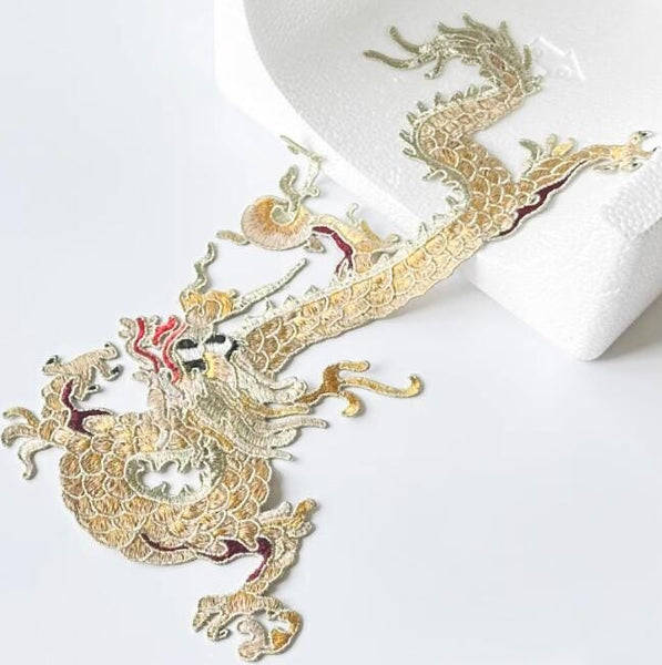 3Color Gold/blue/grey blue black color Chinese Loong Patches, Decorative Dragon Patches, Dragon Applique, 1 PCS-sewing on
