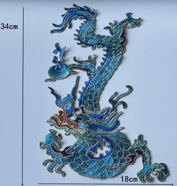 3Color Gold/blue/grey blue black color Chinese Loong Patches, Decorative Dragon Patches, Dragon Applique, 1 PCS-sewing on