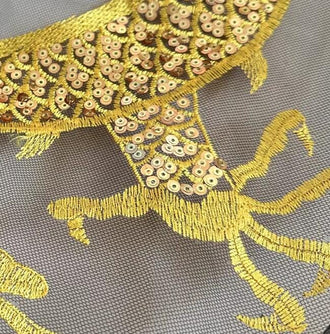 Black background mesh with gold dragon, sequin embroidery patch, qipao clothes skirt decoration accessories DIY 1 PCS-sewing on