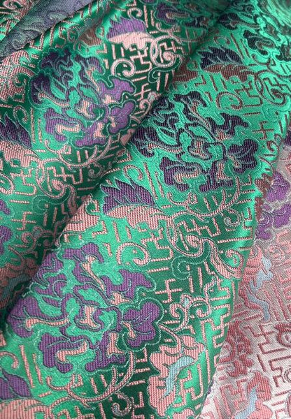 Wide brocade fabric, green pink purple color brocade fabric, wedding Chinese style jacquard fabric, by the yard
