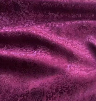 Purple red color silk jacquard fabric with dragon, silk brocade fabric, Chinese dragon pattern fabric for wedding, Cosplay dress fabric