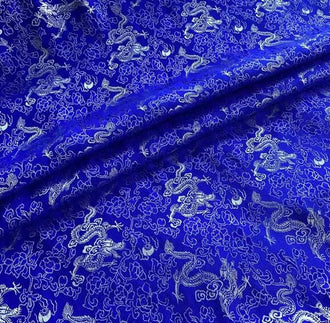 Blue color silk jacquard fabric with silver dragon pattern,  Cosplay dress fabric