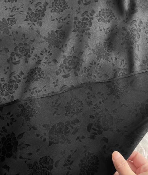 Black color silk jacquard fabric with clouds pattern, wedding dress fabric, Cosplay dress fabric
