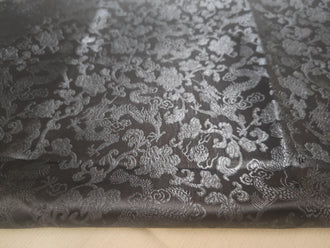 Black color brocade fabric with black color dragon pattern, jacquard fabric, by the yard