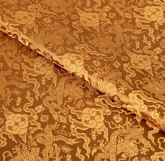Bronze gold color brocade fabric with gold dragon pattern, jacquard fabric, cosplay dress fabric, by the yard