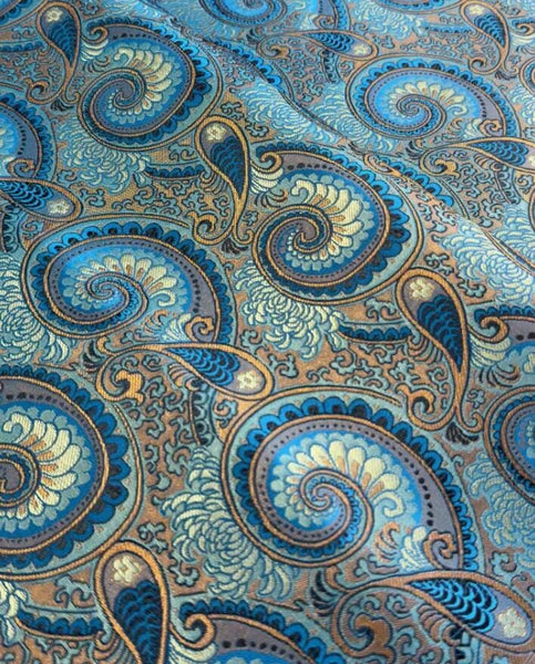 Wide Brocade Fabric, Lake Blue Color Brocade Fabric, Feather Style Brocade Fabric, Cosplay Dress Fabric, by the yard