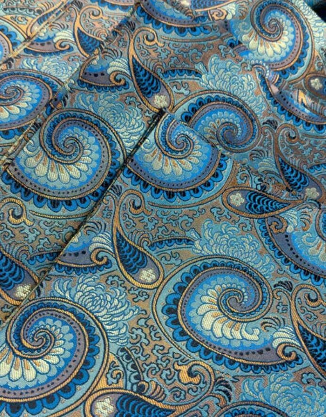 Wide Brocade Fabric, Lake Blue Color Brocade Fabric, Feather Style Brocade Fabric, Cosplay Dress Fabric, by the yard