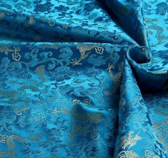 Retro blue Color Brocade Fabric With Gold Dragon Pattern, Dragon Style Jacquard Fabric, Cosplay Dress Fabric, by the yard