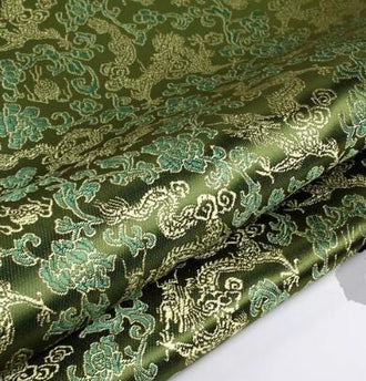 Army Green Color Brocade Fabric With Gold Dragon Pattern, Dragon Style Jacquard Fabric, Cosplay Dress Fabric, by the yard