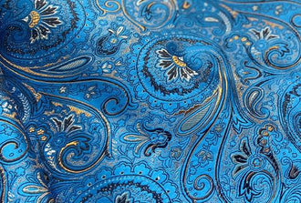 Blue color brocade fabric with black flower, jacquard brocade fabric, by the yard