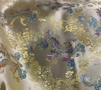 Blue purple color dragon brocade fabric, light gold color with dragon pattern jacquard fabric, fabric by the yard