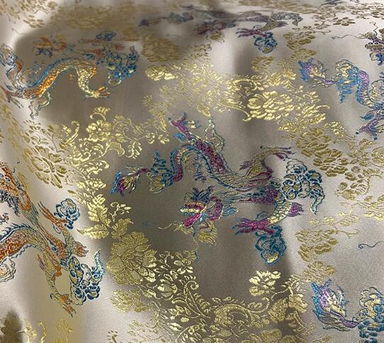 Blue purple color dragon brocade fabric, light gold color with dragon pattern jacquard fabric, fabric by the yard