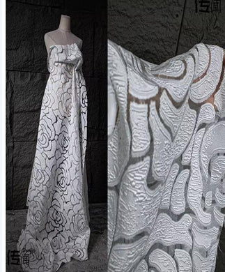 Hollow rose pattern organza fabric, off-white color floral jacquard organza fabric, wedding organza dress fabric, designer fabric