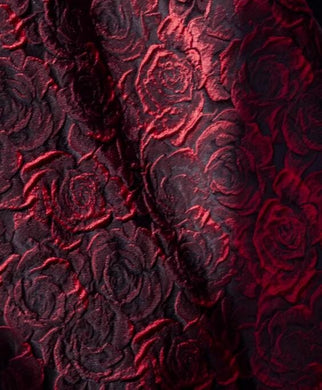 On sale-Black red color jacquard fabric with rose pattern, cosplay dress jacquard fabric by the yard