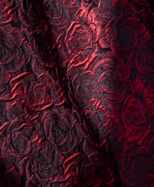 On sale-Black red color jacquard fabric with rose pattern, cosplay dress jacquard fabric by the yard