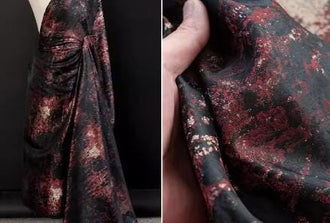 Black color jacquard fabric with wine red gold color pattern, wedding jacquard fabric, cosplay dress fabric, fabric by the yard