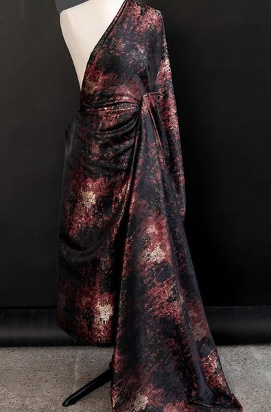 Black color jacquard fabric with wine red gold color pattern, wedding jacquard fabric, cosplay dress fabric, fabric by the yard