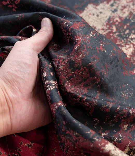 Black color jacquard fabric with wine red gold color pattern, wedding jacquard fabric, cosplay dress fabric, fabric by the yard