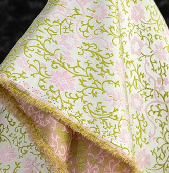 Green pink flower jacquard fabric, wedding jacquard fabric,  cosplay dress fabric, fabric by the yard
