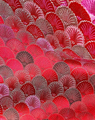 Wide  red pink color brocade fabric, shell style brocade fabric, jacquard fabric, cosplay dress fabric
