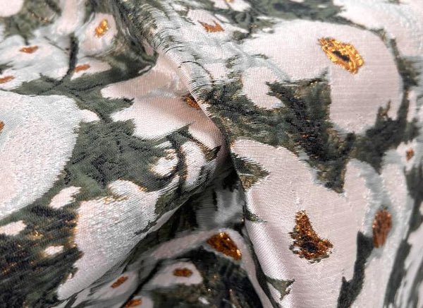 Vintage Pink Gold Flower Leaf Jacquard Fabric for Spring/Summer Skirt Designer Fabric, Fashion Jacquard Fabric, Fabric by the yard
