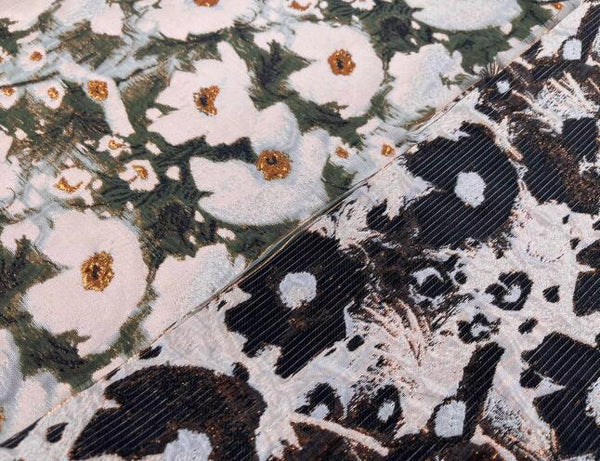 Vintage Pink Gold Flower Leaf Jacquard Fabric for Spring/Summer Skirt Designer Fabric, Fashion Jacquard Fabric, Fabric by the yard
