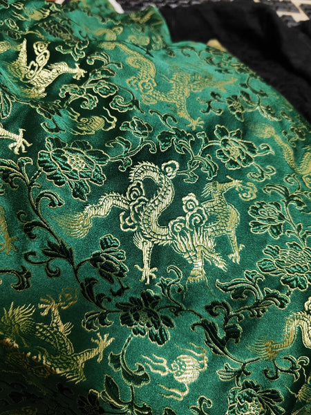 Dark green color brocade fabric with Chinese gold dragon pattern, jacquard fabric, cosplay dress fabric, fabric by the yard