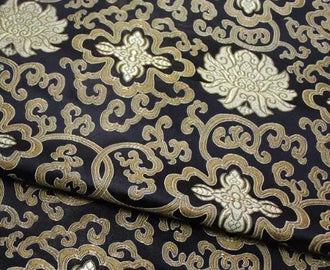 Black gold color brocade fabric, jacquard fabric, flower style brocade fabric, cosplay dress fabric, by the yard