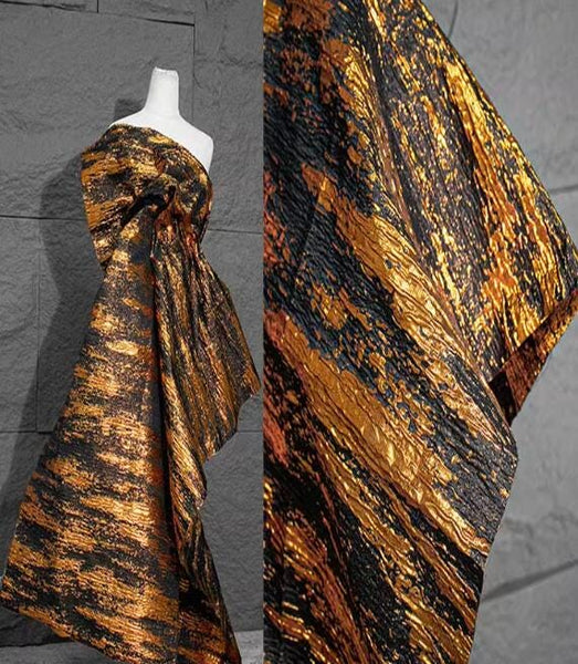 Black Gold Yellow Color Stripe Style Fabric, Jacquard Fabric, Wedding Jacquard Fabric, for Cosplay dress
