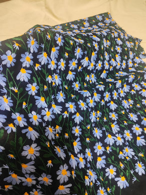 Black Linen Cotton With Light Blue Daisy, Ramie Fabric, Embroidered Daisy Fabric, DIY Bag Tablecloth Fabric, by 1/2yards