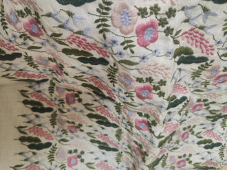 High Quality Cotton Linen Fabric With Embroidered Flower and Leaf Pattern, Embroidered Flower Linen Fabric, Fabric by the yard