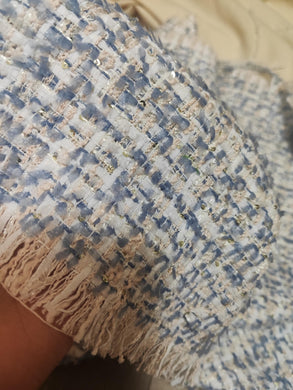 Cowboy blue, white, beige color yard thread woven fabric, Autumn dress fabric, thicken sequins tweed fabric, fabric by the yard