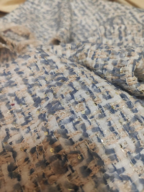 Cowboy blue, white, beige color yard thread woven fabric, Autumn dress fabric, thicken sequins tweed fabric, fabric by the yard