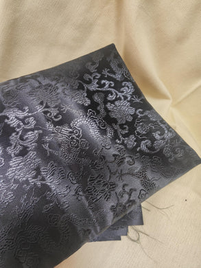 Black color brocade fabric with black color dragon pattern, jacquard fabric, by the yard