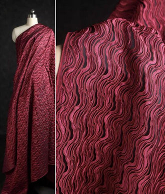 Autumn fabric, wine red color jacquard fabric with wave pattern, wedding jacket dress fabric,  cosplay dress fabric,  fabric by the yard