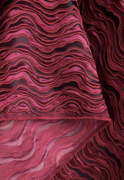 Autumn fabric, wine red color jacquard fabric with wave pattern, wedding jacket dress fabric,  cosplay dress fabric,  fabric by the yard