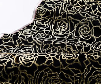 Black color brocade fabric with gold rose pattern, jacquard fabric, cosplay dress fabric, by the yard
