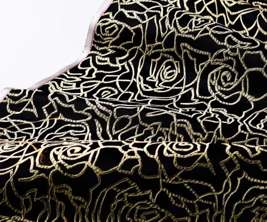 Black color brocade fabric with gold rose pattern, jacquard fabric, cosplay dress fabric, by the yard