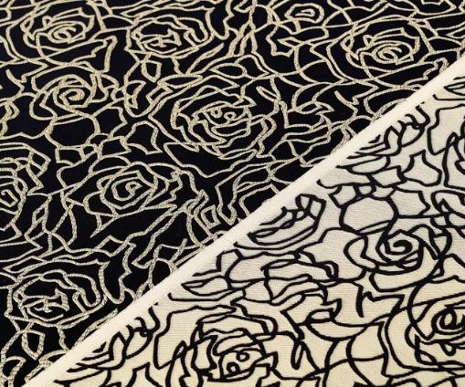 Black color brocade fabric with gold rose pattern, jacquard fabric, cosplay dress fabric, by the yard